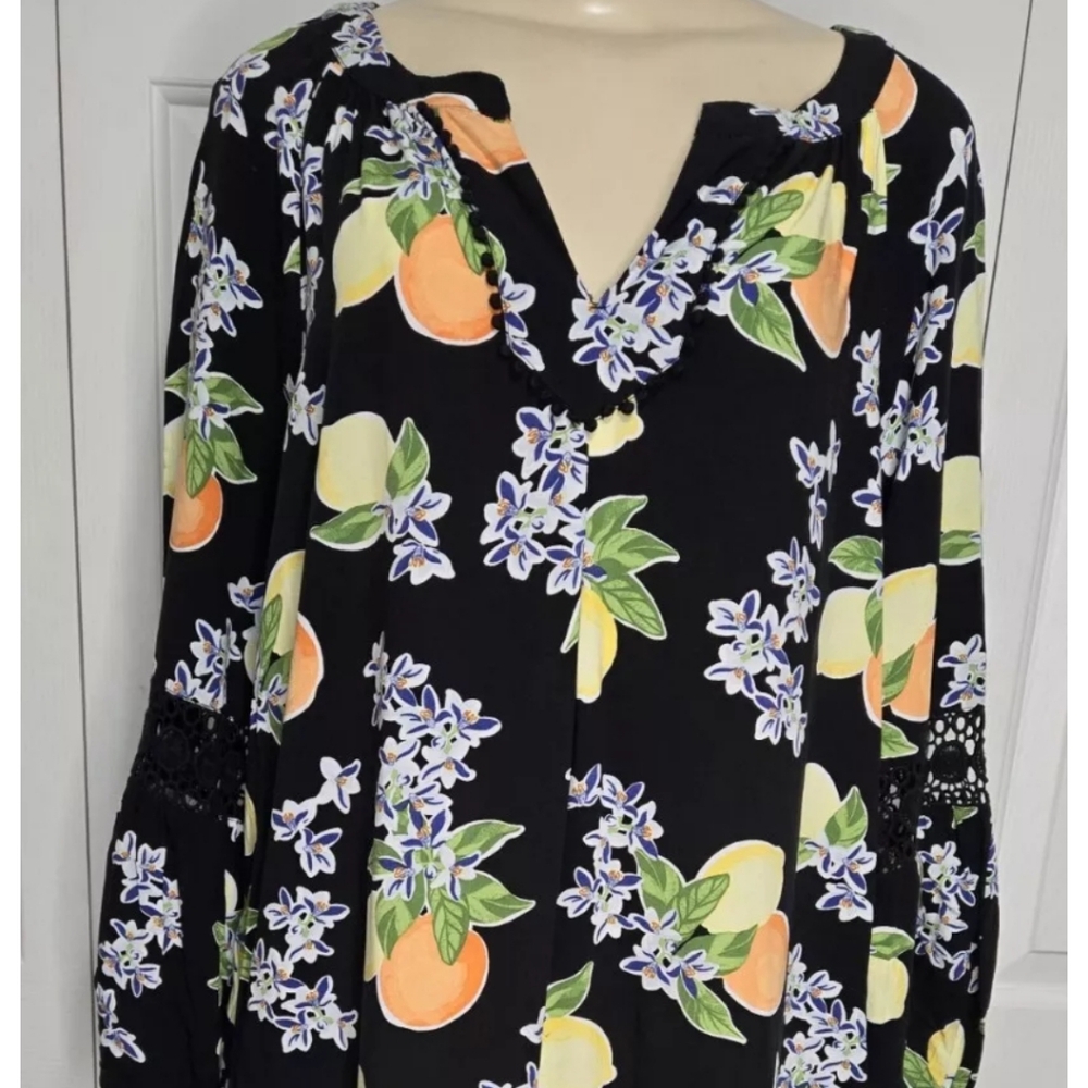 Crown & Ivy Black Dress with Orange and Lemon Floral Print
